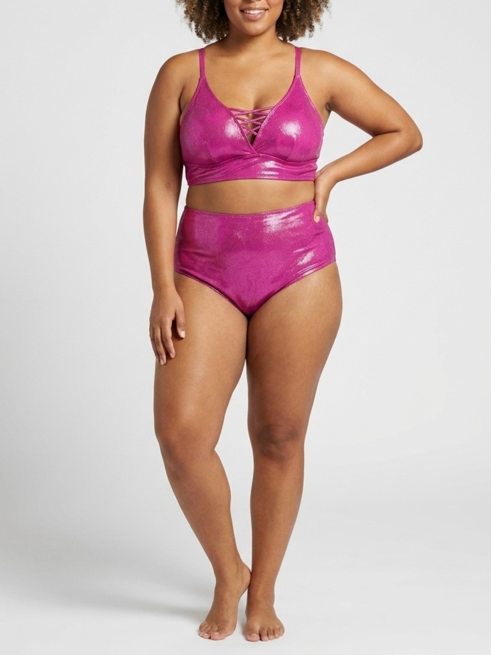 TORRID 2PC Bikini Swimsuit Metallic Foil XO Shimmer Hot Pink Set 0 12 XL